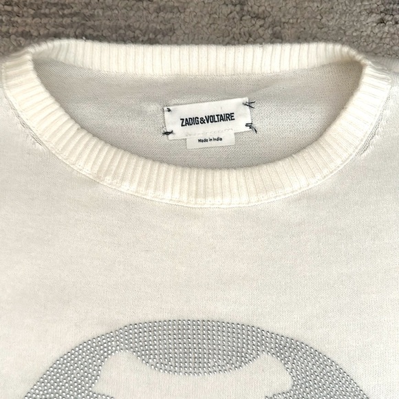 Zadig & Voltaire Knit Crewneck Sweater with silver Skull. 100% cotton .Size M. - Picture 6 of 10